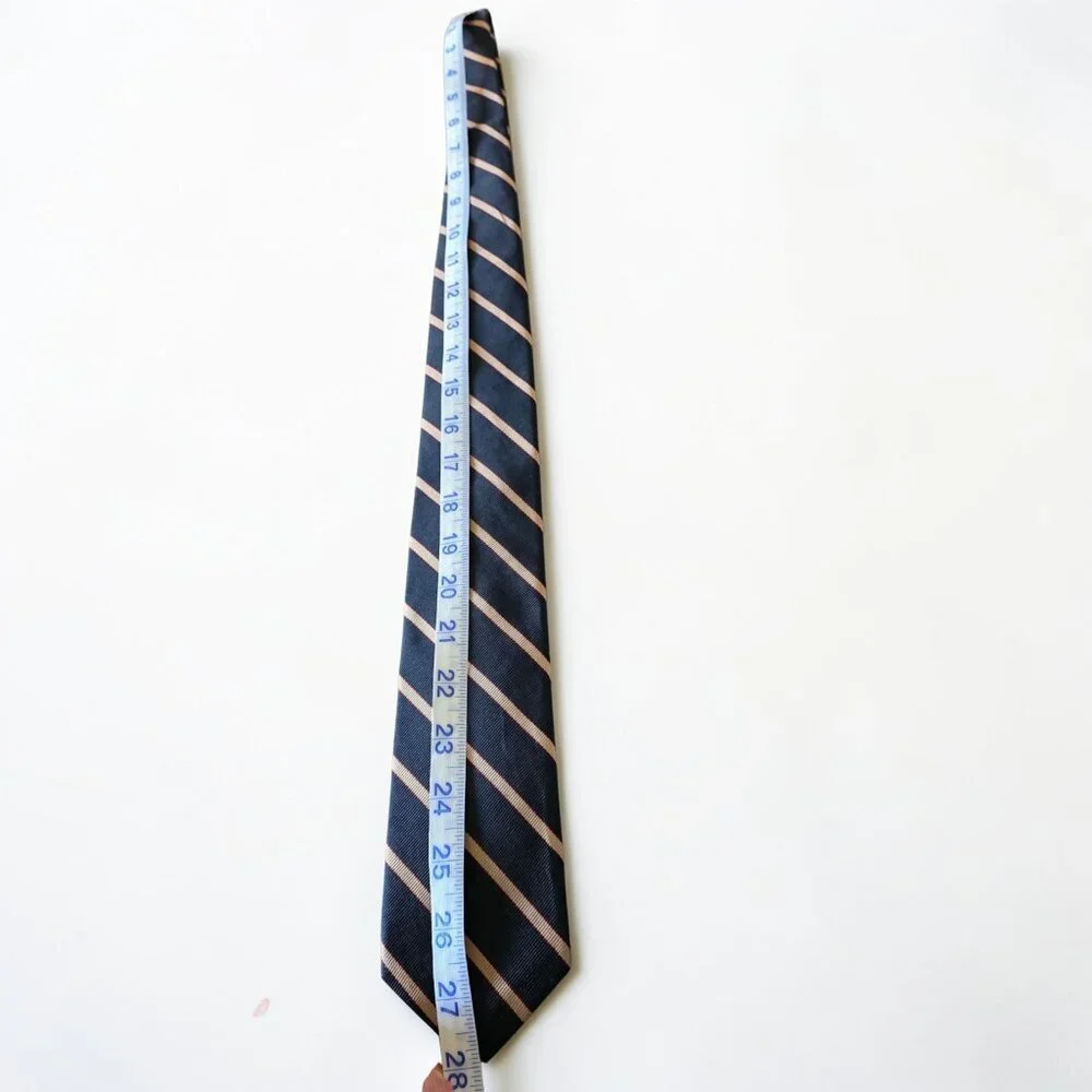 Ed Mitchell Hand Sewn Silk Tie Black Gold Red Stripe English Twill